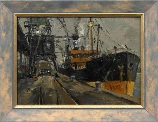 Qvistorff, Victor (1882-1953) „Frachter an der Mole“, Öl/Malpappe, u.r. sign., 15,2x21,2cm (m.R. 19,5x25cm) - photo 2