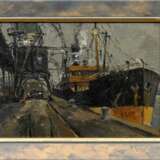 Qvistorff, Victor (1882-1953) „Frachter an der Mole“, Öl/Malpappe, u.r. sign., 15,2x21,2cm (m.R. 19,5x25cm) - photo 2