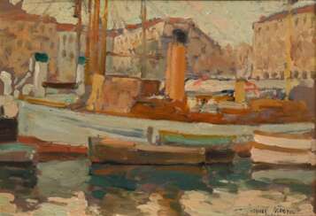 Maydol, Jacques (1871-1950) „Hafen von Nizza“ 1919, Öl/Holz, u.r. sign./bez./dat., verso auf Klebeetikett bez., 23,5x33,5cm (m.R. 33x43cm)