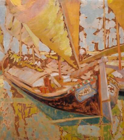 Bölcskey, Ferenc (1897-1976) "Venezianisches Segelboot" 1927, Öl/Malpappe, u.l. sign./dat./bez., 79,5x71,2cm (m.R. 90x81cm), min. Defekte der Maloberfläche, Platte leicht gebogen - photo 1