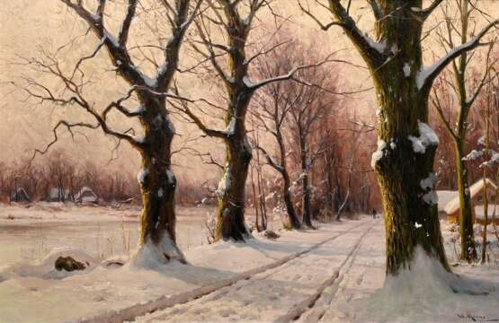 Moras, Walter (1856-1925) "Winterliche Allee", Öl/Leinwand, u.r. sign., 80,5x120,5cm (m.R. 96x135,5cm), kleine Defekte der Maloberfläche - photo 1