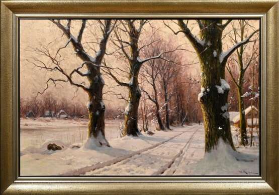 Moras, Walter (1856-1925) "Winterliche Allee", Öl/Leinwand, u.r. sign., 80,5x120,5cm (m.R. 96x135,5cm), kleine Defekte der Maloberfläche - photo 2