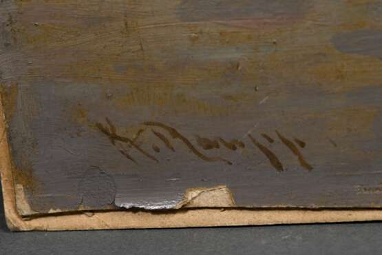 Raupp, Karl (1837-1918) „Chiemseelandschaft“, Öl/Papier auf Malpappe kaschiert, u.l. sign., 24x62cm, rest., Randdefekte, kleine Defekte der Maloberfläche - photo 2