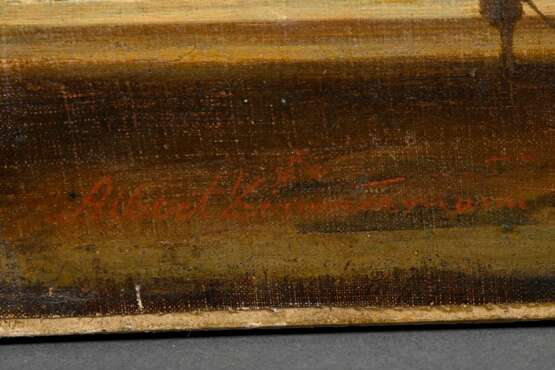 Zimmermann, Albert August (1808-1888) „Hasenjagd“, Öl/Leinwand auf Holz kaschiert, u.l. sign., 21,5x61cm, rest., kleine Defekte - Foto 4
