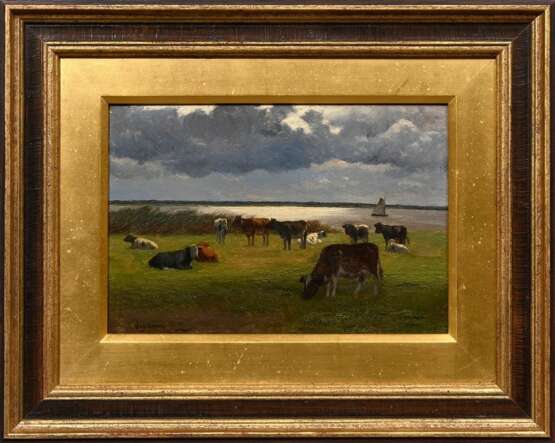 Van Damme-Sylva, Emile (1853-1935) "Kühe an der Küste", Öl/Holz, u.l. sign., 16,8x24cm (m.R. 30,5x38cm) - photo 2