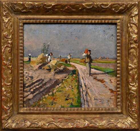 Mühlig, Hugo (1854-1929) „Ernteszene“, Öl/Holz, u.r. sign., 20,3x22,3cm (m.R. 29,8x31,8cm) - photo 2