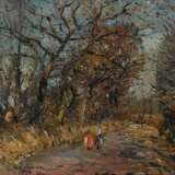 Höckner, Rudolf (1864-1942) "Landschaft mit Spaziergängern" 1889 (?), Öl/Malpappe, u.l. sign./dat., 14,7x16,6cm (m.R. 19x21cm) - photo 1