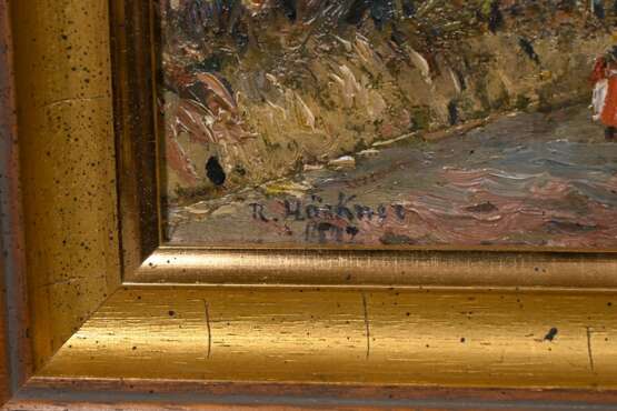 Höckner, Rudolf (1864-1942) "Landschaft mit Spaziergängern" 1889 (?), Öl/Malpappe, u.l. sign./dat., 14,7x16,6cm (m.R. 19x21cm) - photo 3