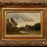Dufour, Camille Emile (1841-1933) „Flusslandschaft mit Kirche“, Öl/Holz, u.l. sign., 17,6x26,8cm (m.R. 36,3x45,4cm), rest., Holz min. gebogen - photo 2