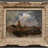 Unbekannter niederländischer Künstler des 19.Jh. "Flusslandschaft mit Kähnen", breiter Impressionisten Rahmen, 30x40,8cm (m.R. 48,5x59cm) - photo 2