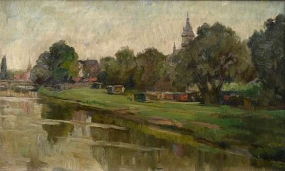 Grünenwald, Agnes (1860-1929) zugeschrieben „Der Neckar bei Bad Cannstatt“, Öl/Leinwand, 32,5x53,8cm (m.R. 40,5x61,5cm) - Foto 1
