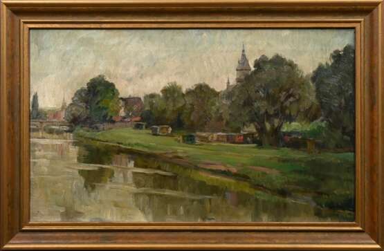 Grünenwald, Agnes (1860-1929) zugeschrieben „Der Neckar bei Bad Cannstatt“, Öl/Leinwand, 32,5x53,8cm (m.R. 40,5x61,5cm) - Foto 2