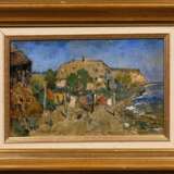 Heffner, Karl (1849-1925) „Auf Rügen (Häuser am Strand)“, Öl/Leinwand auf Pappe und Faserplatte kaschiert, u.l. sign., 13,5x22cm (m.R. 24,2x3,cm), rest. - Foto 2