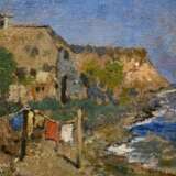 Heffner, Karl (1849-1925) „Auf Rügen (Häuser am Strand)“, Öl/Leinwand auf Pappe und Faserplatte kaschiert, u.l. sign., 13,5x22cm (m.R. 24,2x3,cm), rest. - Foto 3