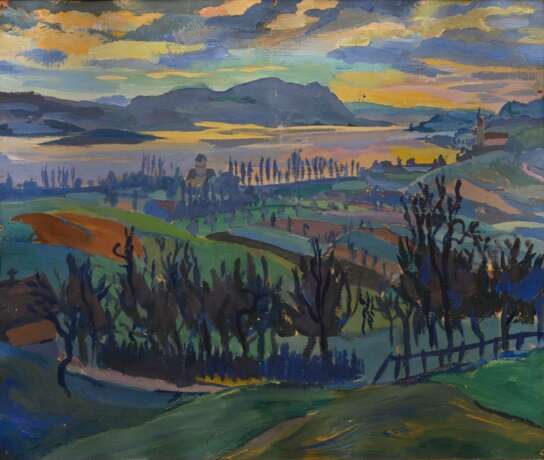 Heinsheimer, Fritz (1897-1958) „Süddeutsche Landschaft“, Öl/Malpappe, Prunkrahmen, 45,5x58cm (m.R. 56x68,5cm), kleine Löcher in den Ecken, leicht gewellt, kleine Defekte der Maloberfläche - фото 1