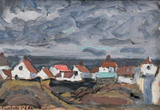 Tesdorpf-Edens, Ilse (1892-1966) „Häuser am Meer“, Öl/Malpappe, u.l. sign., verso Klebeetikett "Galerie Commeter/ Hamburg", 17,3x24cm (m.R. 28,5x36cm) - photo 1