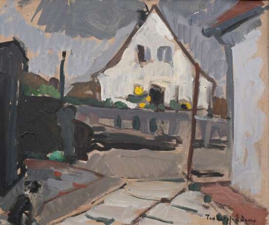 Tesdorpf-Edens, Ilse (1892-1966) „Häuserszene mit Katze“, Öl/Malpappe, u.r. sign., 30,4x36,4cm (m.R. 38,5x44cm), Provenienz: Nachlass Anne Tügel - photo 1