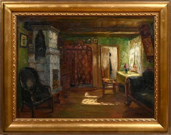 Ruths, Amelie (1871-1956) „Interieur einer Vierländer Stube“ 1911, Öl/Leinwand, u.r. sign./dat., verso auf Klebeetikett sign./bez., 52,5x70,5cm (m.R. 67,5x85,5cm), rest., Craquelé - photo 2