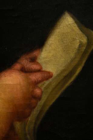 Unbekannter Maler des 18.Jh. "Lesender Amor" nach Antonio Allegri da Correggio (1489-1534), Öl/Leinwand, 70x41,5cm (m.R. 78x50,5cm), Craquelé, Keilrahmen leicht durchgedrückt, rest., Vgl. Pinakothek, https://ww… - photo 4