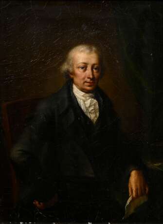 Unbekannter Künstler um 1780 „Portrait eines Herren“, Öl/Leinwand, verso bez. u.a. "Kagel", 20,8x15,7cm (m.R. 30,5x25,5cm), Craquelé, rest. - photo 1