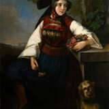Remde, Friedrich (1801-1878) „Vierländerin in Hochzeitstracht - Mathilde Adelheid Remde (geb. Böhme) ?“ 1854, Öl/Leinwand doubliert, m.r. sign./dat., 130x98cm, rest., kleine Defekte der Maloberfläche, Provenienz: Christi… - Foto 1