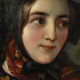 Remde, Friedrich (1801-1878) „Vierländerin in Hochzeitstracht - Mathilde Adelheid Remde (geb. Böhme) ?“ 1854, Öl/Leinwand doubliert, m.r. sign./dat., 130x98cm, rest., kleine Defekte der Maloberfläche, Provenienz: Christi… - Foto 2