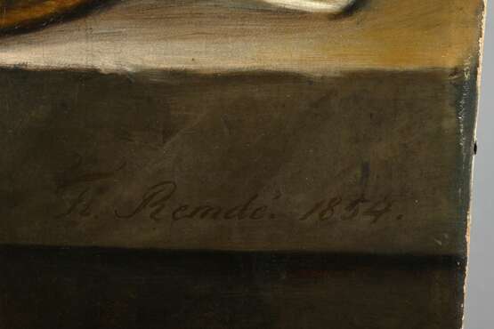 Remde, Friedrich (1801-1878) „Vierländerin in Hochzeitstracht - Mathilde Adelheid Remde (geb. Böhme) ?“ 1854, Öl/Leinwand doubliert, m.r. sign./dat., 130x98cm, rest., kleine Defekte der Maloberfläche, Provenienz: Christi… - Foto 4