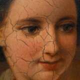 Embde, Caroline von der (1812-1867) "Mädchen am Fenster" 1858, Öl/Metall, u. mittig sign./dat., Prunkrahmen (kleine Defekte), verso Klebeetikett mit Provenienzangabe, 35,5x28cm (m.R. 46,5x39,5cm), Craquelé, res… - photo 3