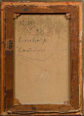 Grethe, Carlos (1864-1913) "Crevettenfischer", Öl/Leinwand, u.r. sign./bez., verso sign./betit./bez., 65,5x45,5cm (m.R. 74x54cm), kleine Randdefekte - Foto 4
