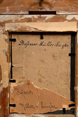 Müller-Lingke, Albert (1844-1930) "Kleines Mädchen mit rotem Kopftuch (Rotkäppchen)", Öl/Leinwand, auf Malpappe kaschiert, u.l. sign., verso bez., Prunkrahmen (kleine Defekte), 12,5x9,5cm (m.R. 32x29cm), rest.… - photo 5