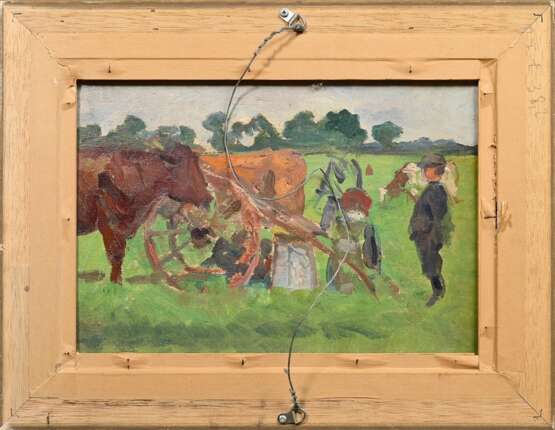 Schaper, Friedrich (1869-1956) „Kleiner Junge“ 1893, Öl/Malpappe, o.r. sign./dat., verso Studie „Feldarbeit“, ca. 37x26cm (m.R. 49,5x38,5cm), Craquelé - photo 4