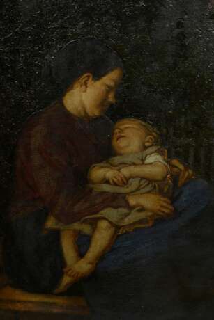 Thoma, Hans (1839-1924) "Mutter und Kind" 1899, Öl/Collage/Malpappe, u.l. sign./dat., verso Provenienzangabe "Helmut Goetz, Rom" (Kunsthistoriker, 1920-?), 53,5x69,5cm (m.R. 57,5x73,5cm), leichtes Cra… - photo 3