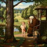 Hansen, Sophus (1871-1959) "Idyll" (Amor wird unterwiesen) 1926, Öl/Leinwand, u.l. sign./dat., verso Stempel "Kunsthandlung Alfred Lochte/Hbg." und Zeitungsausschnitt zur Ausstellung 1926, 40,3x43,3cm… - photo 3