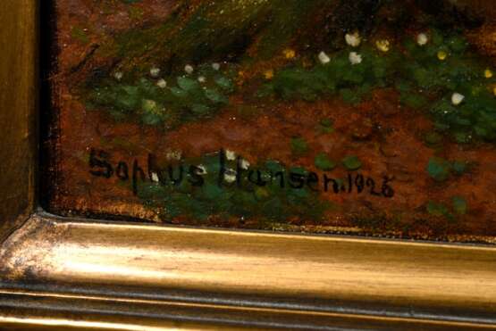 Hansen, Sophus (1871-1959) "Idyll" (Amor wird unterwiesen) 1926, Öl/Leinwand, u.l. sign./dat., verso Stempel "Kunsthandlung Alfred Lochte/Hbg." und Zeitungsausschnitt zur Ausstellung 1926, 40,3x43,3cm… - photo 5