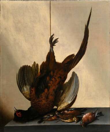 Hagen, Jacobus van der (1657-1715) „Toter Fasan und Singvögel auf einem Steinvorsprung“, Öl/Leinwand doubliert, u.r. sign., 76x63cm, rest., Provenienz: Christie's 19.05.1989, Hamburger Sammlung - photo 1