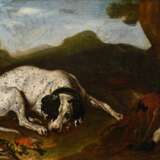 Unbekannter Künstler des 17./18.Jh. "Dalmatiner mit Jagdbeute", Öl/Leinwand, 26,3x35,6cm (m.R. 31x39,8cm), rest., Craquelé - photo 1