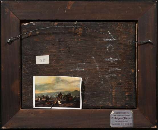 Stoffe, Jan Jansz. van der (1611-1682) zugeschrieben „Reiterschlacht“, Öl/Holz, 18,5x24,5cm (m.R. 28x34cm), rest. - photo 4
