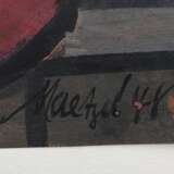 Maetzel, Emil (1877-1955) „Stillleben mit Vase und Pfeife“ 1948, Öl/Papier, u.r. sign./dat., auf Papier montiert, 31x47cm (38,8x52,8cm), Reißzweckenlöcher in den Ecken, Provenienz: direkt vom Künstler erworben, Sammlung … - photo 2