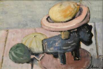 Maetzel, Emil (1877-1955) „Stillleben mit Zierkürbissen“ 1938, Öl/Papier, u.r. sign./dat., 39,5x55,5cm (m.R. 55,5x71cm), Provenienz: direkt vom Künstler erworben, Sammlung Gerhard Schack, Hamburg