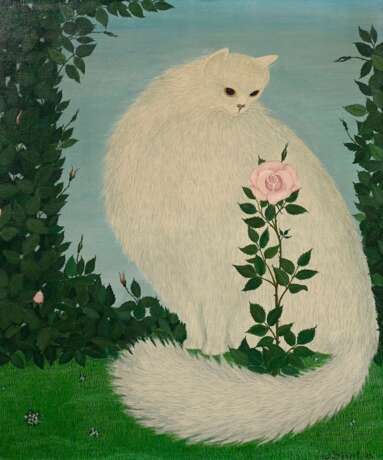 Benoit, Jaqueline (1928-2012) "Katze mit Rose" 1975, Öl/Leinwand, u.r. sign./dat., verso Num. "182a", 55x46cm (m.R. 63x54cm) - photo 1