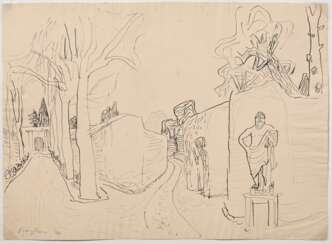 Bargheer, Eduard (1901-1979) &quot;Wege mit Bäumen und Statue&quot; 1940, Tinte, u.l. sign./dat., BM 32x43cm, leicht vergilbt, min. fleckig