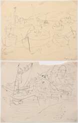 2 Bargheer, Eduard (1901-1979) &quot;Boote am Strand&quot; und &quot;Schiff im Hafen&quot;, je u.r. sign./dat., ca. 21,8x28cm, leicht vergilbt, Randdefekte