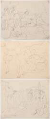 3 Bargheer, Eduard (1901-1979) &quot;Strandszenen&quot; 1947, je u. sign./dat., verso je sign./dat./bez. &quot;Badende I, II, III&quot;, ca. 22x27,8cm, leicht vergilbt, Randdefekte