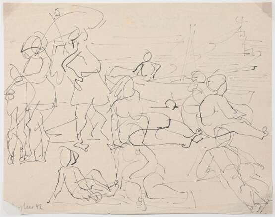 3 Bargheer, Eduard (1901-1979) "Strandszenen" 1947, je u. sign./dat., verso je sign./dat./bez. "Badende I, II, III", ca. 22x27,8cm, leicht vergilbt, Randdefekte - photo 6