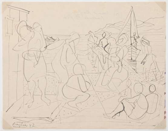 3 Bargheer, Eduard (1901-1979) "Strandszenen" 1947, je u. sign./dat., verso je sign./dat./bez. "Badende I, II, III", ca. 22x27,8cm, leicht vergilbt, Randdefekte - photo 8