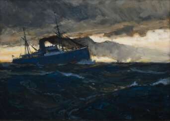 Bartels, Hans von (1856-1913) „Transatlantik“ 1902, Gouache, u.r. sign./dat., verso bez./betit./dat., 34x47cm (m.R. 38,3x51,3cm), min. Defekte der Maloberfläche