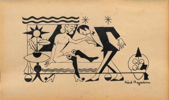 Beyerlein, Kurt (1904-1945) „Galante erotische Szene“, Tusche, u.r. sign., 7x11,7cm (m.R. 25,8x32,2cm), vergilbt, leicht fleckig - photo 1