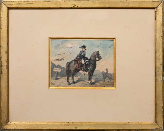 Chéret, Jules (1836-1932) „Reiter in Uniform bei Toulon“, Aquarell, u.l. sign., 15x20cm (m.R. 41x51,3cm) - photo 2
