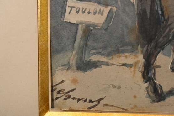 Chéret, Jules (1836-1932) „Reiter in Uniform bei Toulon“, Aquarell, u.l. sign., 15x20cm (m.R. 41x51,3cm) - photo 3
