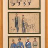 Christiansen, Rasmus (1863-1940) „Studenten und Militär“ 1902, Bleistift/Aquarell, 3 Zeichnungen in einem Rahmen, je sign./bez./dat., je 10,2x15,8cm (m.R. 45,5x24,5cm), kleine Defekte - photo 1